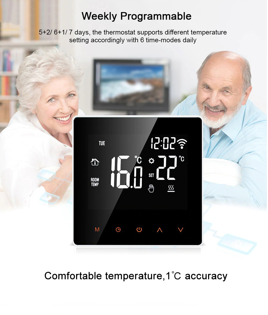 Thermostat connecté pour chauffage au sol avec commandes vocales, Thermostats
